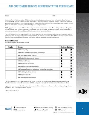 Fillable Online AIB Customer Service Representative Certificate Fax