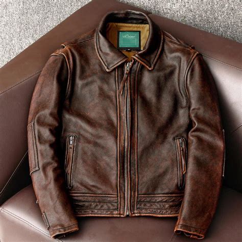 Mens Motorcycle Vintage Cafe Racer Distressed Brown Biker Real Leather