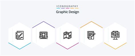 Graphic Design 25 Line icon pack including bucket . paper. designing ...