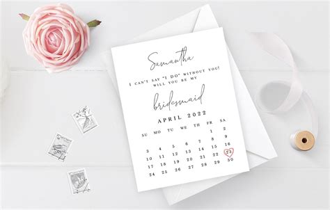 Calendar Bridesmaid Proposal Card Fully Editable Template Will You Be