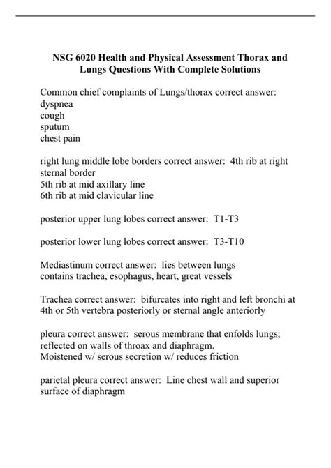 NSG 6020 Health And Physical Assessment Thorax And Lungs Questions With