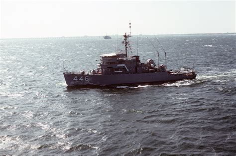 Aerial Port Beam View Of The Ocean Minesweeper USS FORTIFY MSO 446