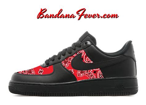 Custom Red Bandana Nike Air Force Shoes Black Low Paisley Bandana