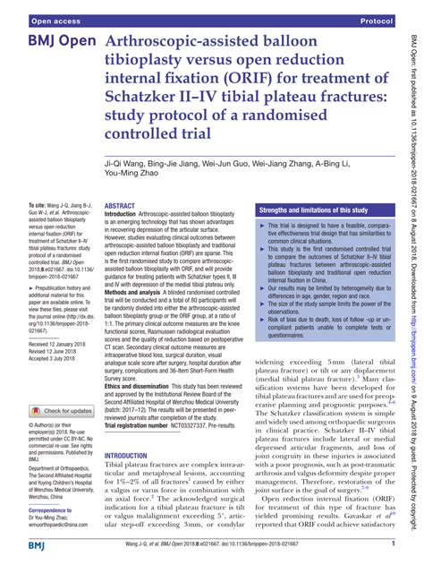 Pdf Arthroscopic Assisted Balloon Tibioplasty Versus Open Reduction