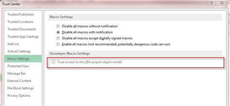 Excel Trust Access To The Vba Project Object Model Greyed Out Stack