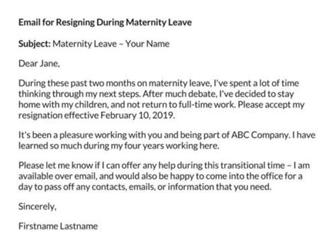 Sample Resignation Letters During Or After Maternity Leave