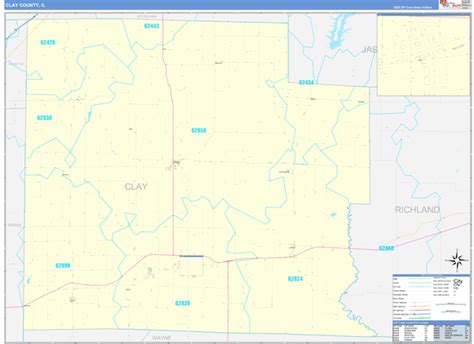 Clay County Il Zip Code Wall Map Basic Style By Marketmaps Mapsales