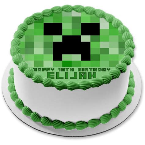 Minecraft Creeper Face Green Edible Cake Topper Image Abpid27364 A Birthday Place