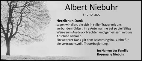 Traueranzeigen Von Albert Niebuhr Trauer Anzeigen De