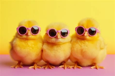 Three Cute Chicken Chicks Wearing Sunglasses Representing A Fun And