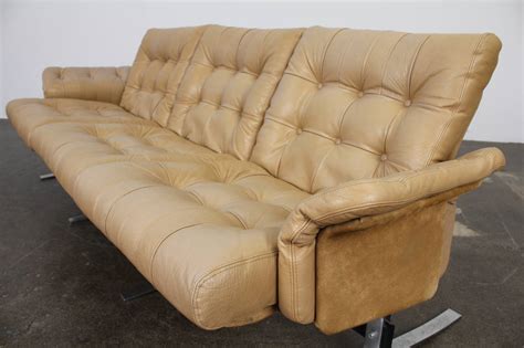 Three Seat Metal Sofa With Tufted Cr Me Leather By Ebbe Gehl And S Ren