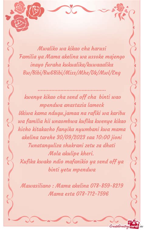 Mwaliko Wa Kikao Cha Harusi Free Cards
