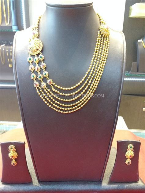 60 Grams Multilayer Gold Necklace Set South India Jewels