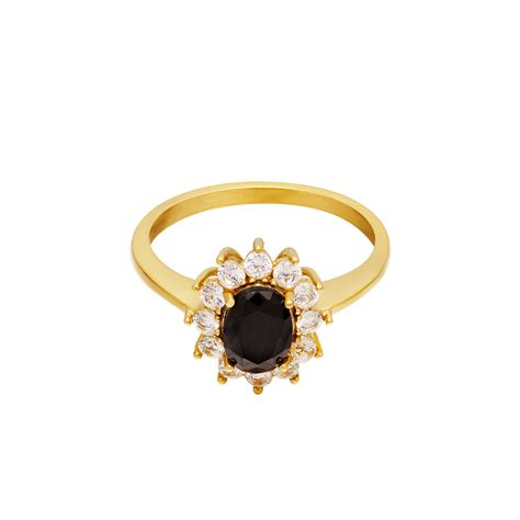 Gold Vintage Stone Ring Black Hello My Love