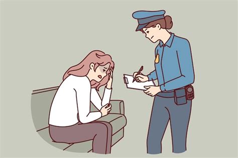 Premium Vector Woman Police Officer Interrogates Victim Of Robbery Or