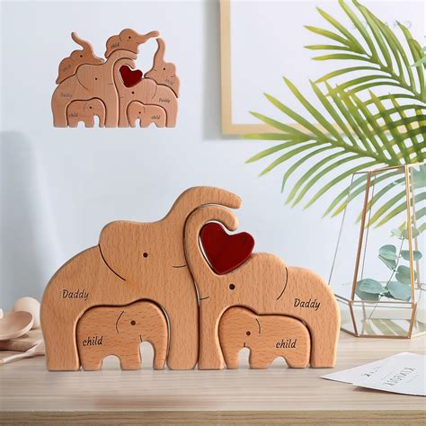 Personalisiertes Holzpuzzle Der Elefantenfamilie Montessori Lernspielzeug Holz Elefanten