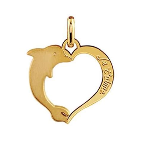 Pendentif coeur Je t aime et dauphin en plaqué or Cdiscount