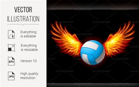 Volleyball Emblem With Fire Wings Vector Image