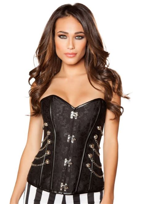 Womens Gothic Black Steampunk Elegant Corset Black Struts