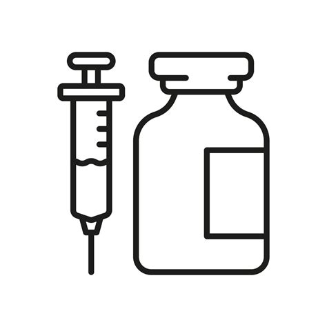 Medical Syringe And Glass Bottle Line Icon Insulin Dose In Vial