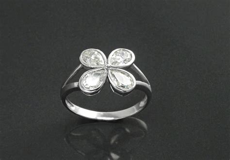 Four Leaf Clover Ring By Kramike Sterling Silver Ring With Pear Cut