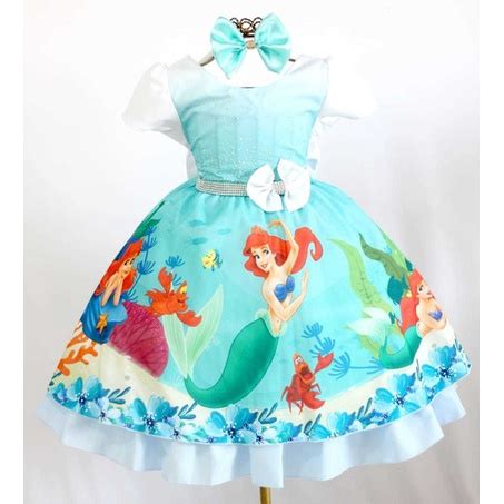 Vestido Infantil Fantasia Sereia Ariel Fundo Do Mar Tiara Shopee Brasil