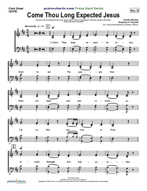 Come Thou Long Expected Jesus Choir Sheet Music Pdf Chris Tomlin