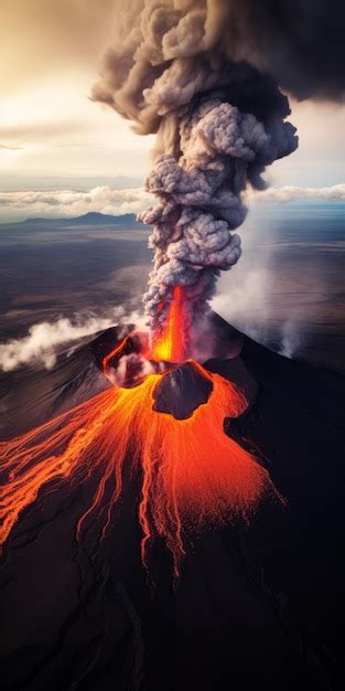 Premium Ai Image Majestic Aerial Photography Volcano Eruption In Iceland