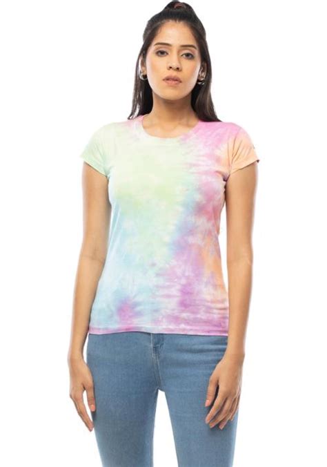 Buy Lappen Fashion Women Multicolor Tie And Dye Pure Cotton Round Neck