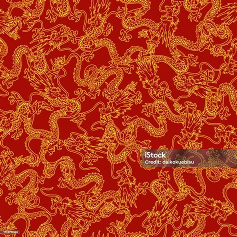 Seamless Pattern With Classic Japanese Dragons Stock Illustration