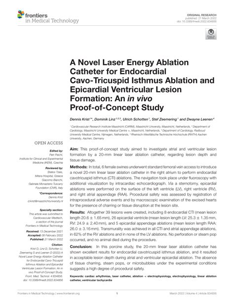 PDF A Novel Laser Energy Ablation Catheter For Endocardial Cavo