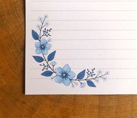 Blue Floral Writing Paper A4 And A5 Sizes Lined And Blank Etsy