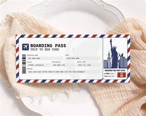 New York Boarding Pass EDITABLE Surprise Trip Gift Ticket Printable