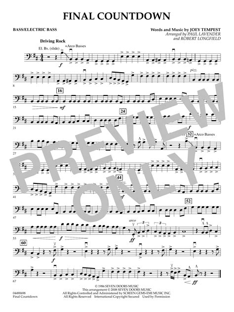 Final Countdown Arr Paul Lavender And Robert Longfield Bass By