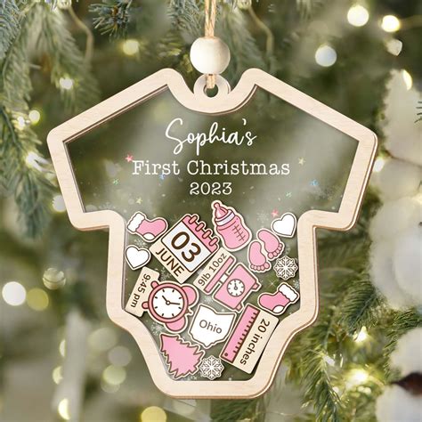 Babys First Christmas Ornament 2023 Personalized Pink