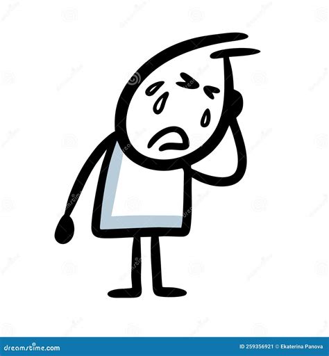 Very Sad Cartoon Stickman Crying With Tears Stock Vector