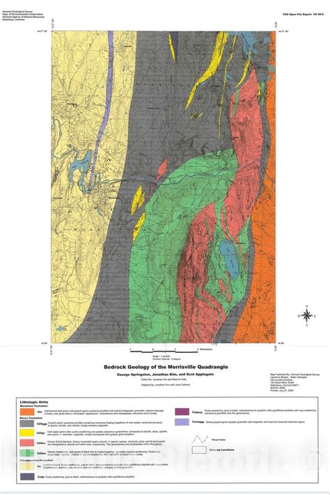 Map Digital Bedrock Geologic Map Of The Morrisville Quadrangle Vermont 1998 Cartography Wall