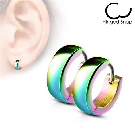 Paire Boucles D Oreille Homme Anneaux Acier Multicolore Piercings