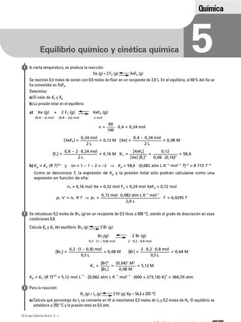 Química 2º Bachillerato Ejercicios Soluciones Equilibrio Químico Y