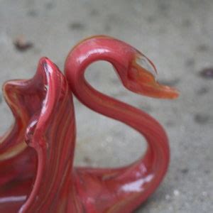 Vintage Murano Blown Glass Swan Bowl Swirling Shades Red Orange