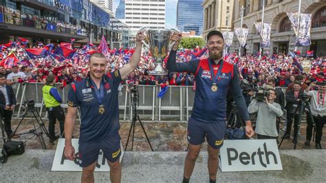 AFL grand final: Melbourne Demons celebrate with fans at Forrest Place ...