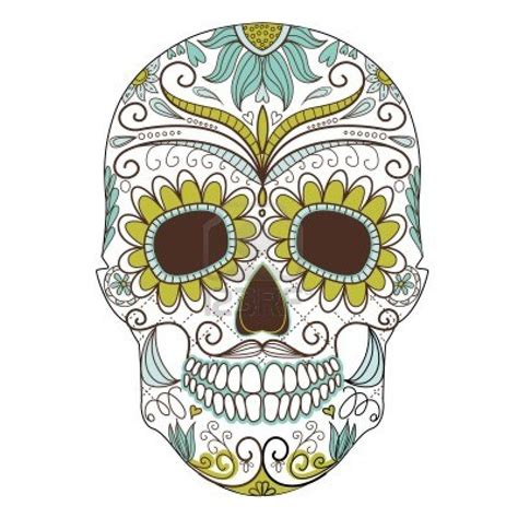 Day Of The Dead Colorful Skull With Floral Ornament Tatto Skull Sugar