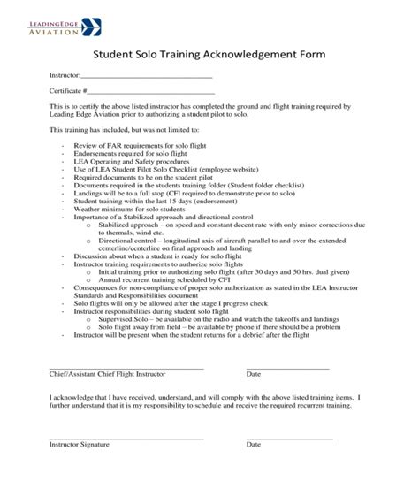 Training Acknowledgement Form Template