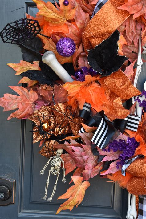 Halloween Wreath Skeleton Wreath Skull Wreath Orange And Etsy