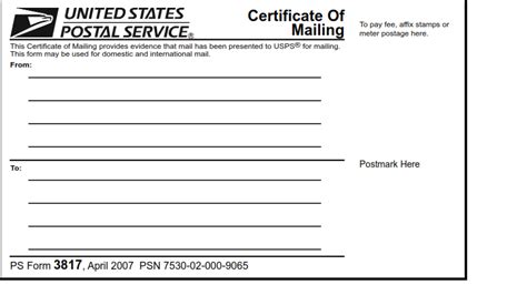 PS Form 3817 – Certificate of Mailing | Origin Form Studio