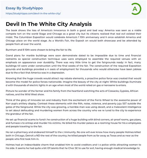 Devil In The White City Analysis Essay Example | StudyHippo.com