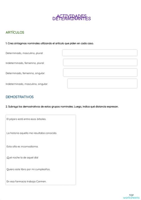 Actividades Determinantes Ficha Interactiva Topworksheets