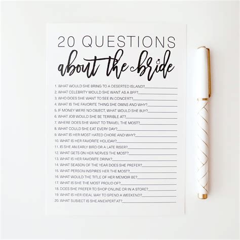 20 Questions About The Bride Bridal Shower Game Bridal Etsy Canada