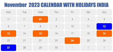 November 2023 Calendar India - Get Calendar 2023 Update