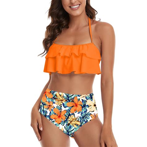 Hwmodou Swimsuit For Women 2024 Bikini 2PCS Printed Ruffle Swimwear